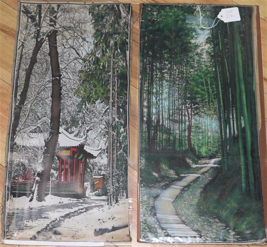 Two Chinese machine embroidered silk pictures, 1930s